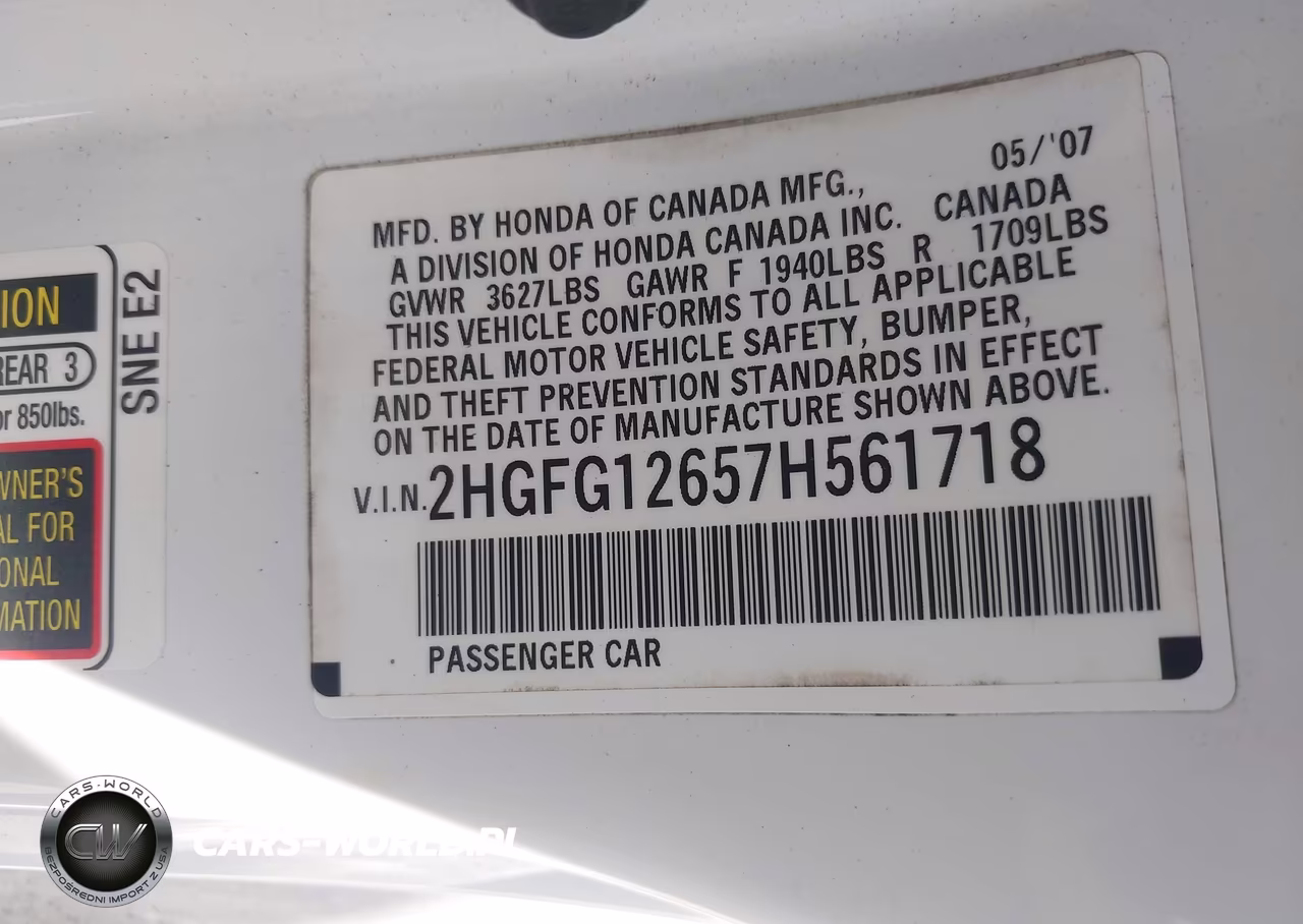 2007 Honda Civic Lx VIN:2HGFG12657H561718 - 9