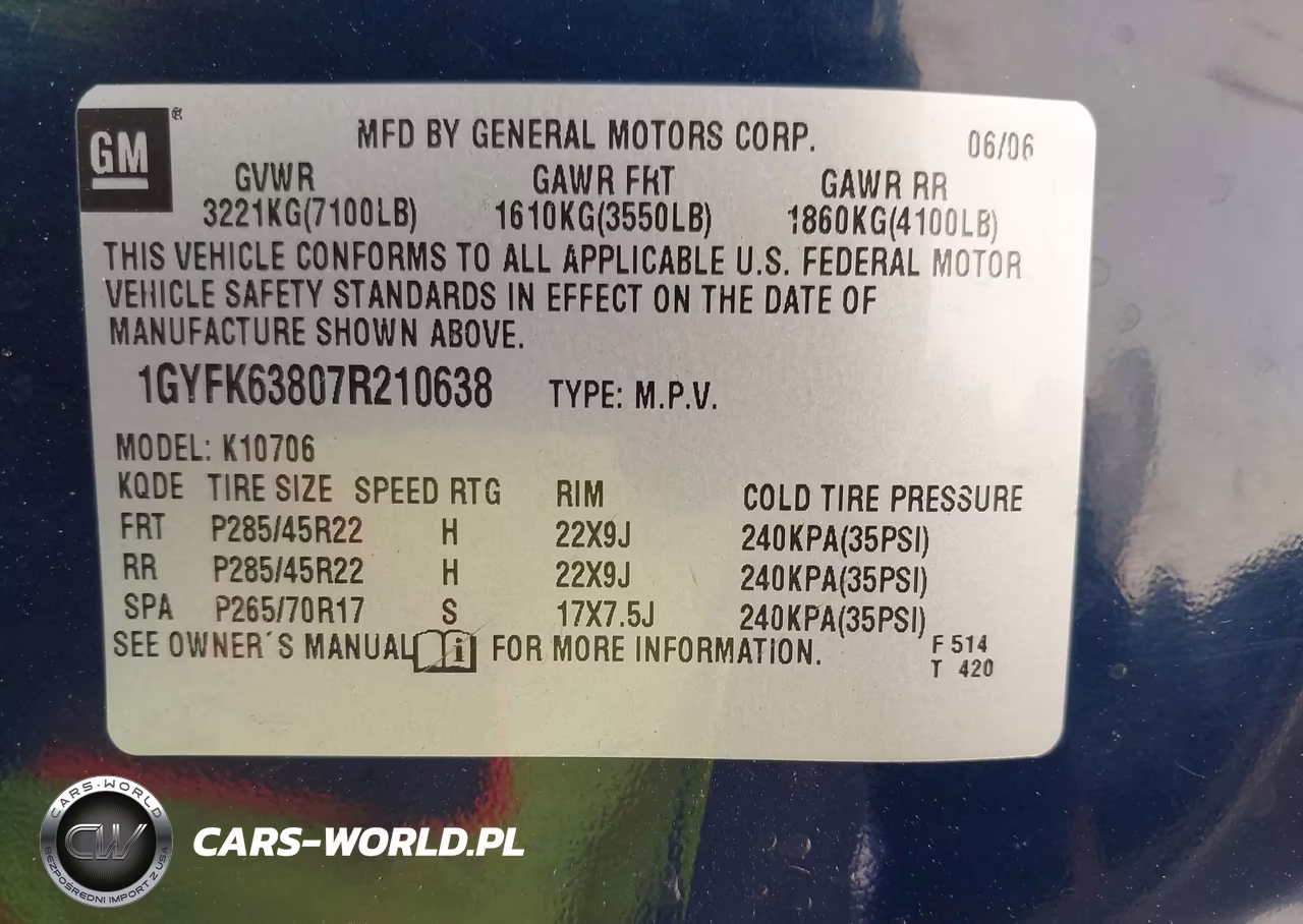 2007 Cadillac Escalade Standard VIN:1GYFK63807R210638 - 9