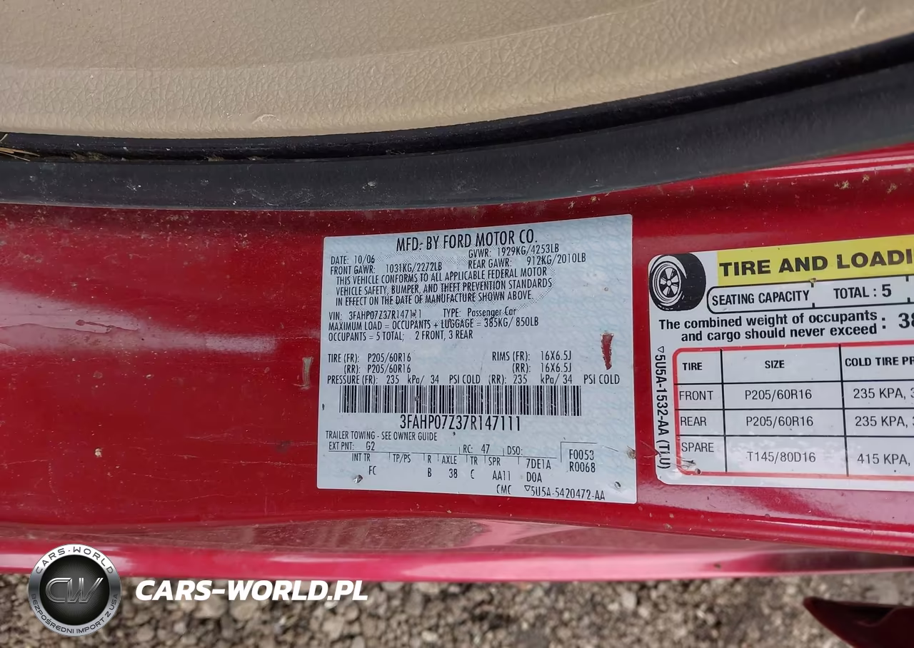 2007 Ford Fusion Se VIN:3FAHP07Z37R147111 - 9