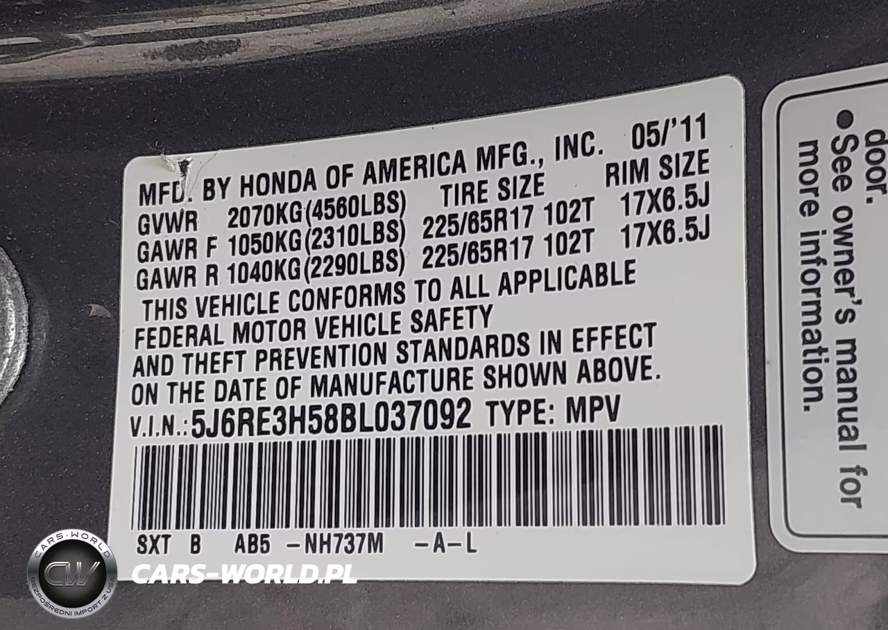 2011 Honda Cr-V Ex VIN:5J6RE3H58BL037092 - 9