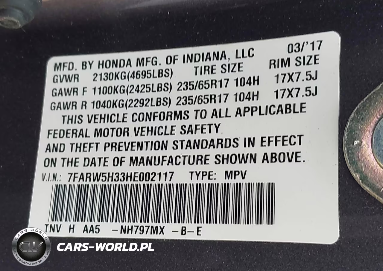 2017 Honda Cr-V Lx VIN:7FARW5H33HE002117 - 9