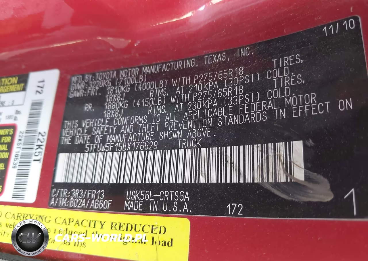 2011 Toyota Tundra Grade 5.7L V8 VIN:5TFUW5F15BX176629 - 9