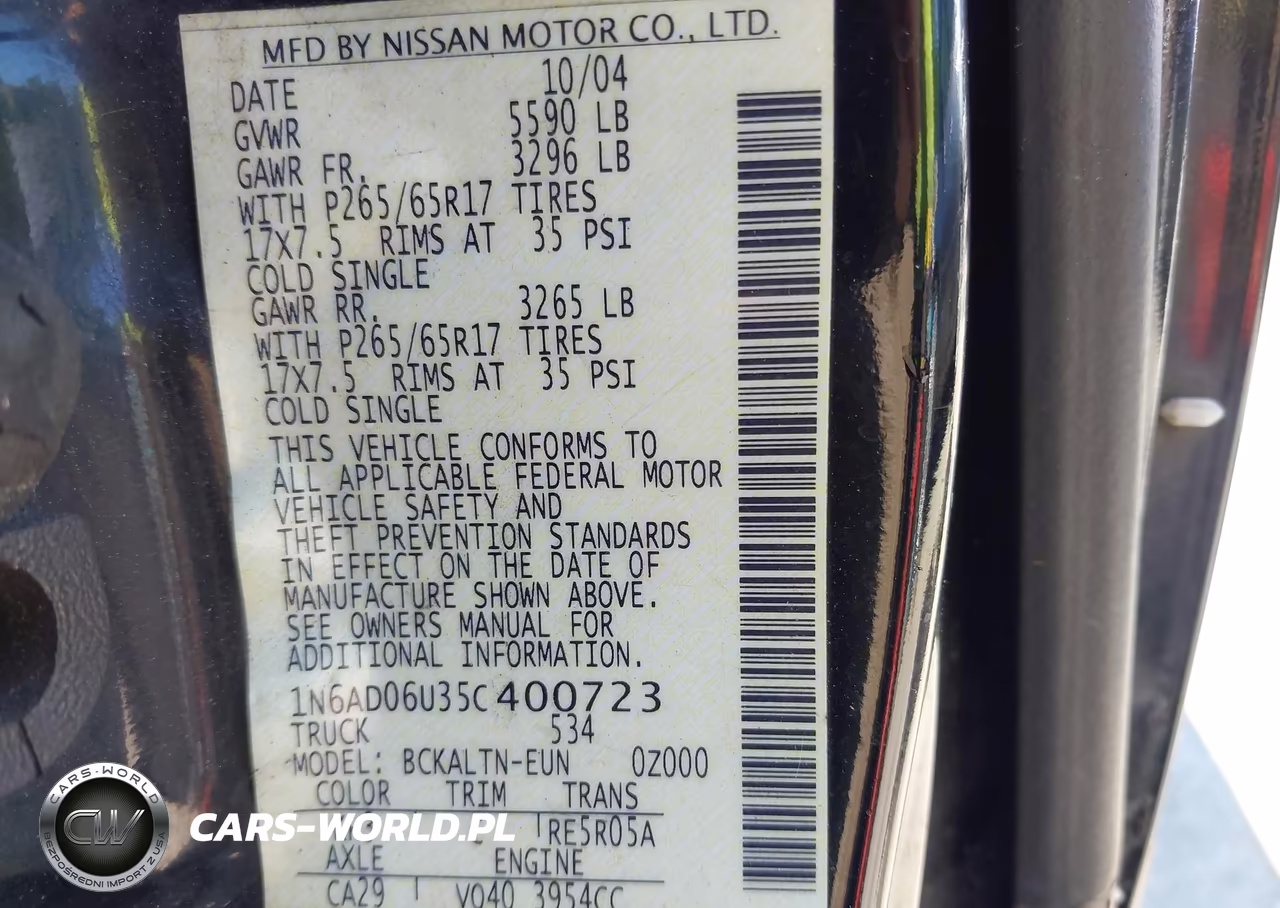 2005 Nissan Frontier Le VIN:1N6AD06U35C400723 - 9