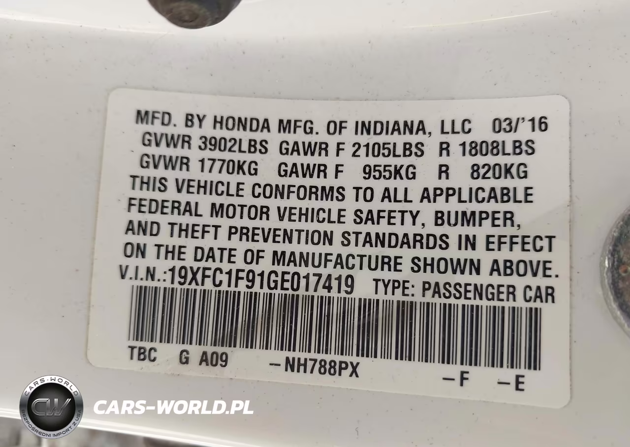 2016 Honda Civic Touring VIN:19XFC1F91GE017419 - 9