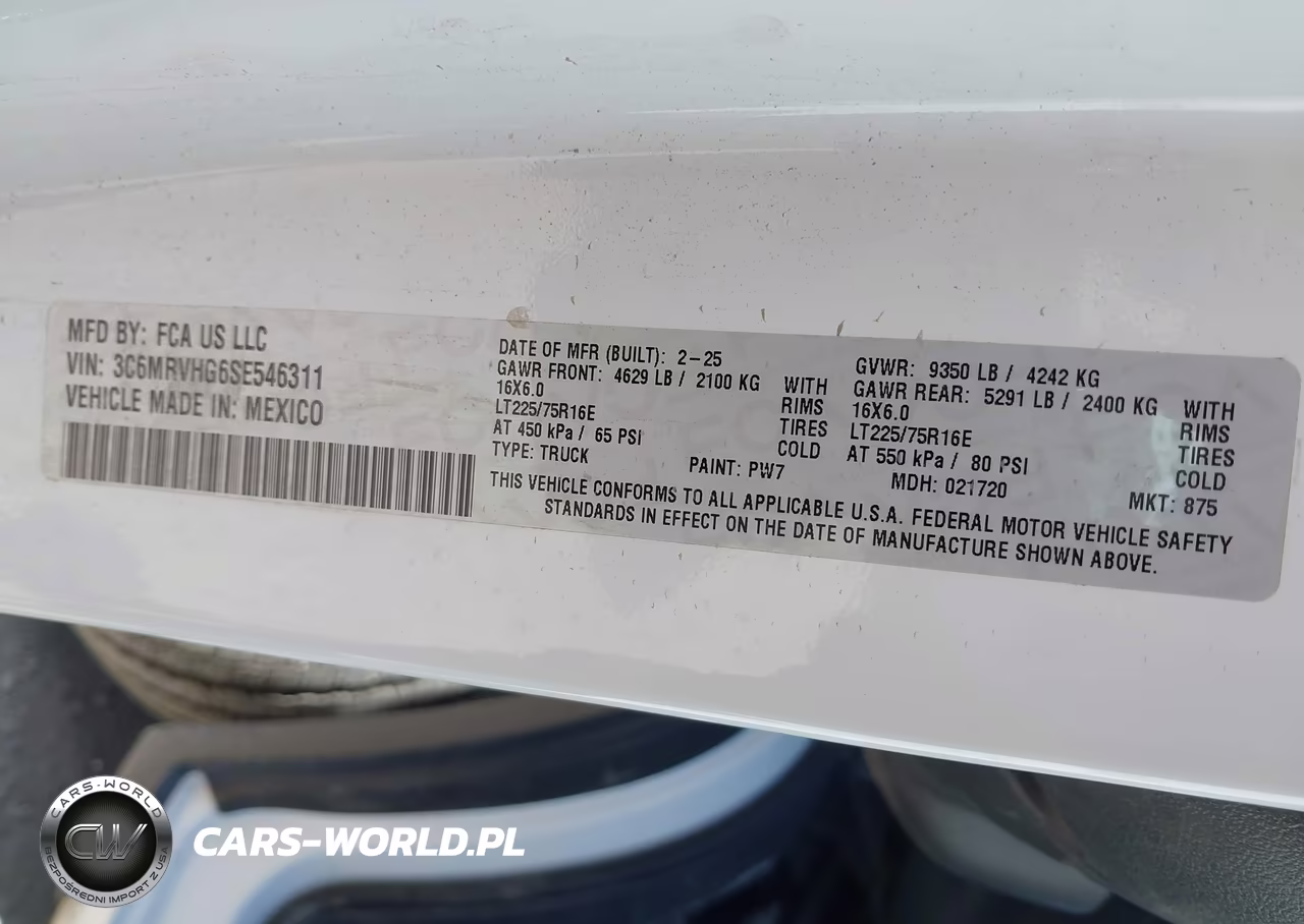 2025 RAM PROMASTER 3500 TRADESMAN HIGH ROOF 159 WB W-PASS SEAT VIN:3C6MRVHG6SE546311 - 9