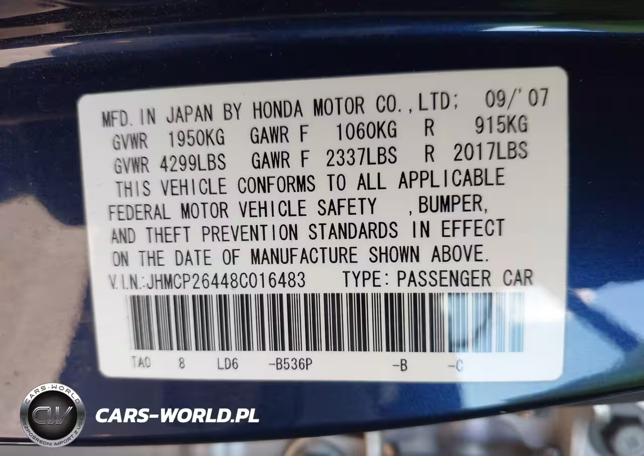 2008 Honda Accord 2.4 Lx-P VIN:JHMCP26448C016483 - 9