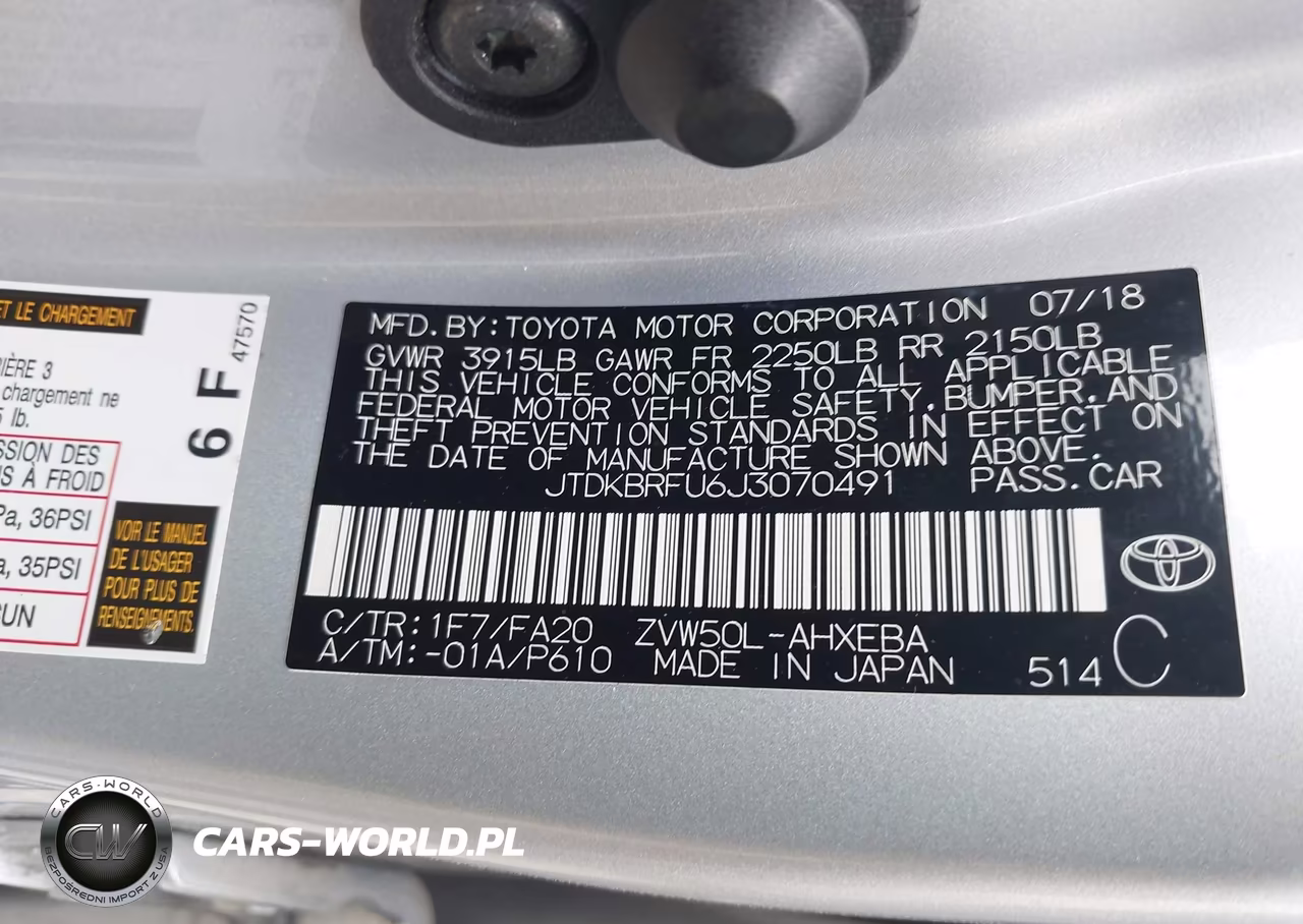 2018 Toyota Prius One VIN:JTDKBRFU6J3070491 - 9