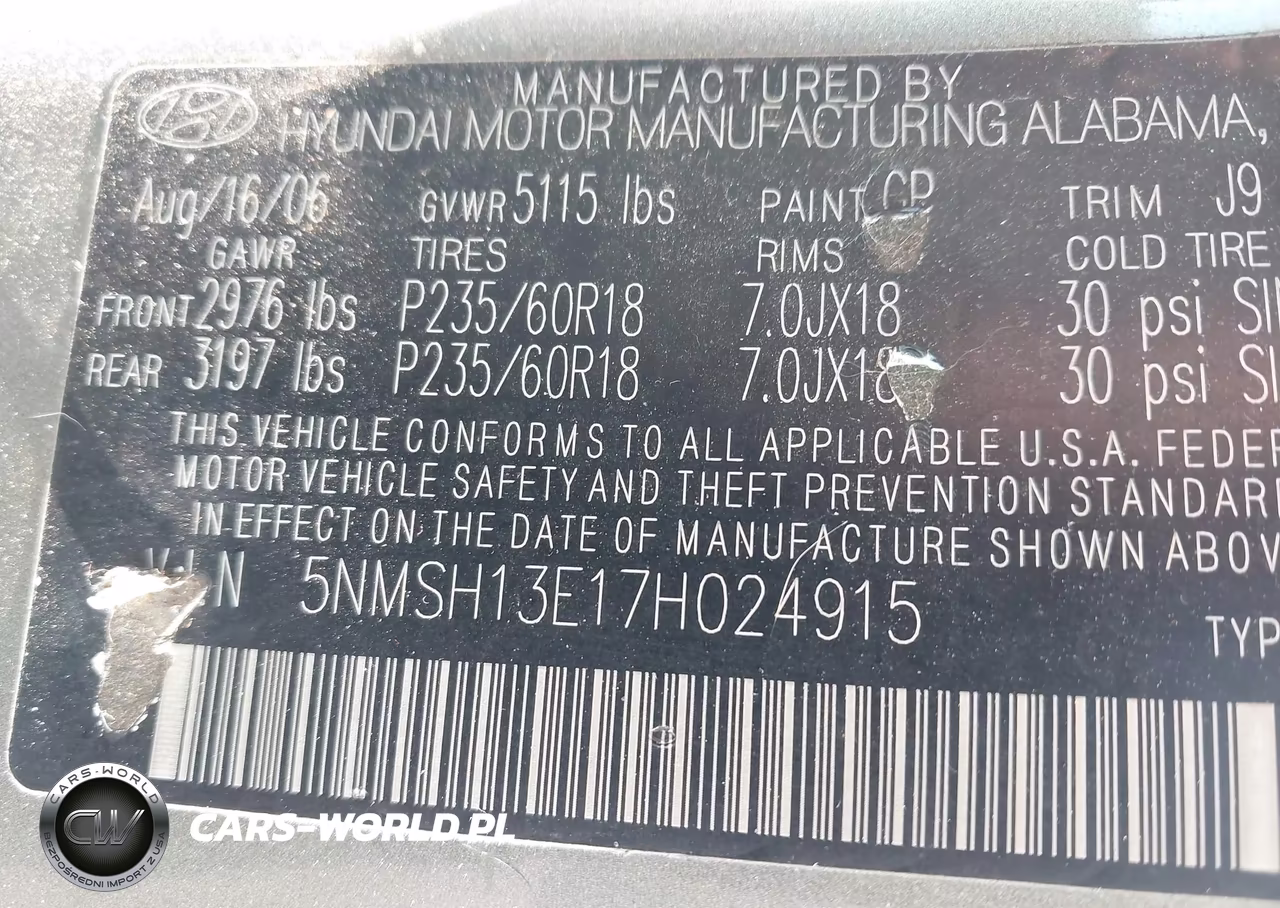 2007 Hyundai Santa Fe Limited-Se VIN:5NMSH13E17H024915 - 9