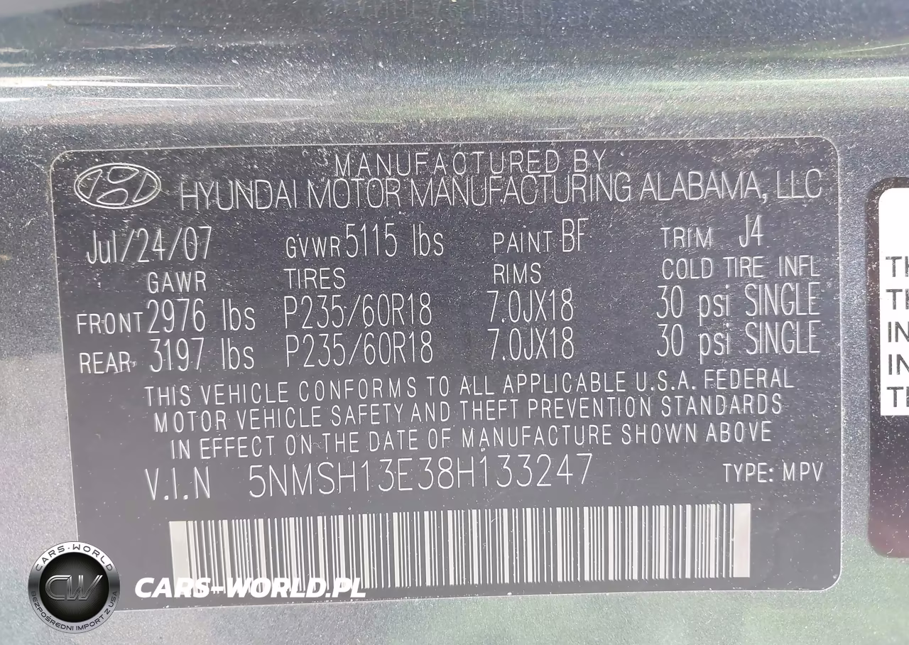 2008 Hyundai Santa Fe Limited-Se VIN:5NMSH13E38H133247 - 9