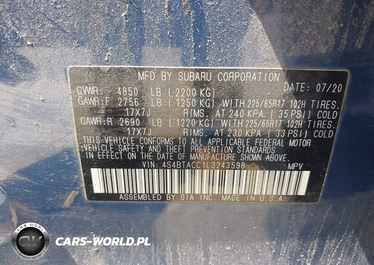 2020 Subaru Outback Premium VIN:4S4BTACC1L3243598 - 9