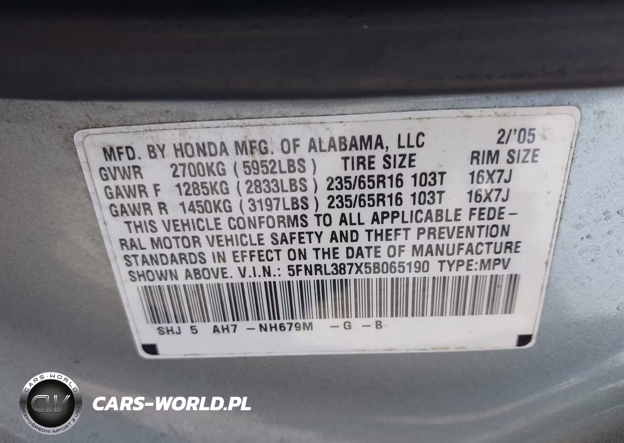 2005 Honda Odyssey Ex-L VIN:5FNRL387X5B065190 - 9