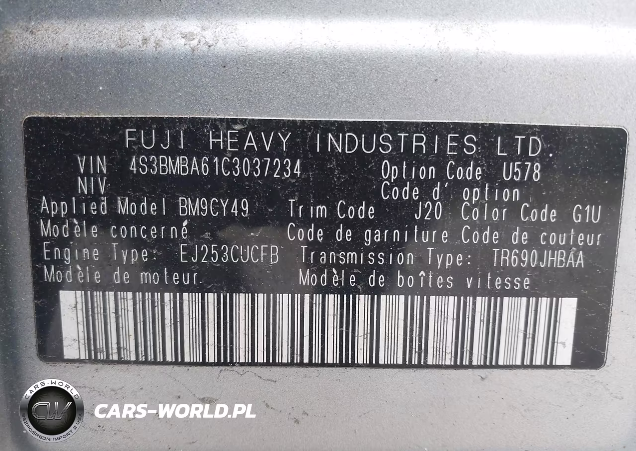 2012 Subaru Legacy 2.5I VIN:4S3BMBA61C3037234 - 9