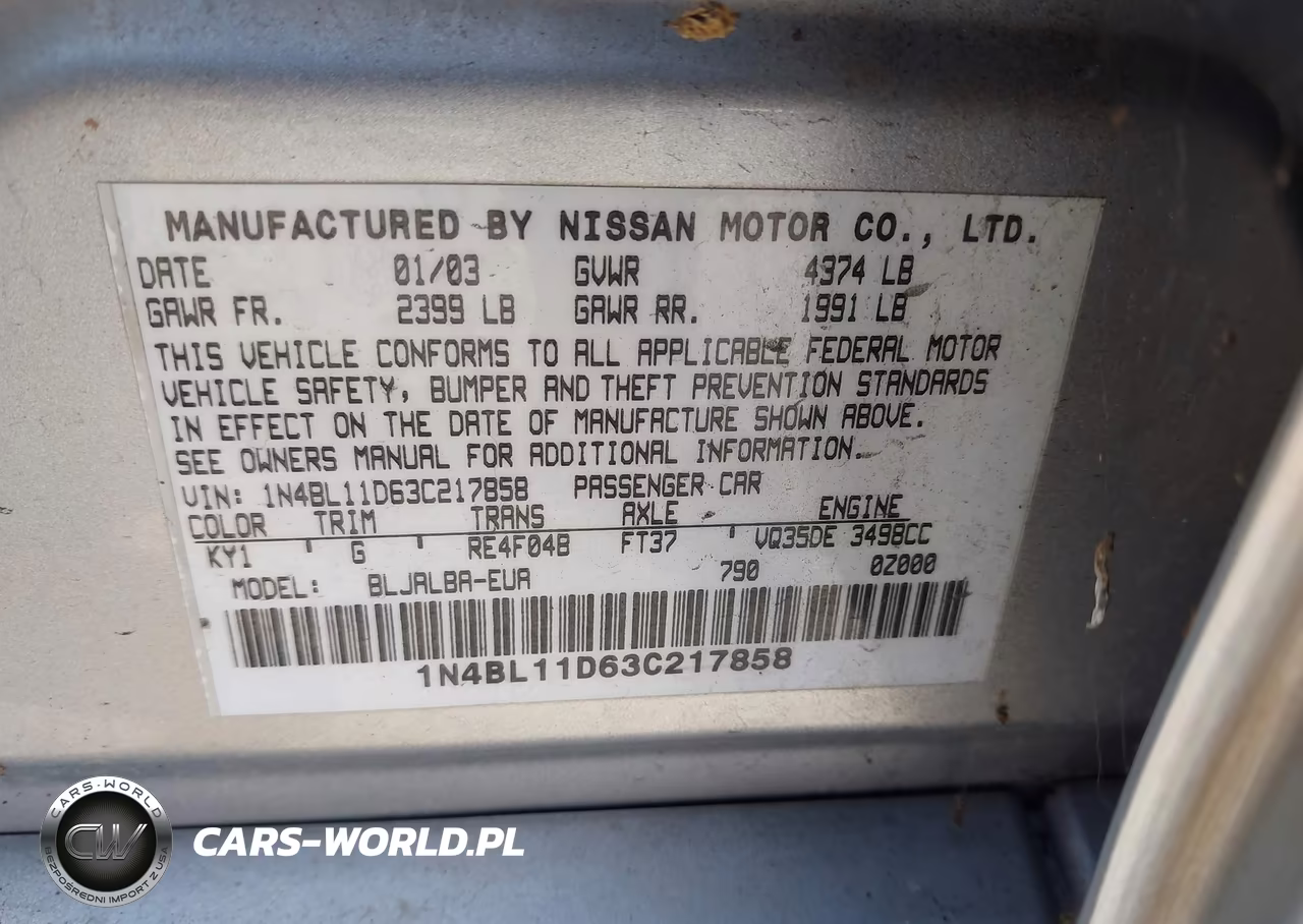 2003 Nissan Altima 3.5 Se VIN:1N4BL11D63C217858 - 9