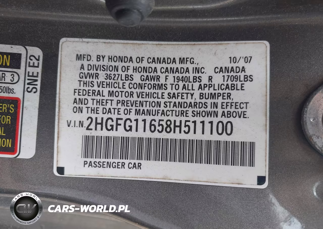 2008 Honda Civic Lx VIN:2HGFG11658H511100 - 9
