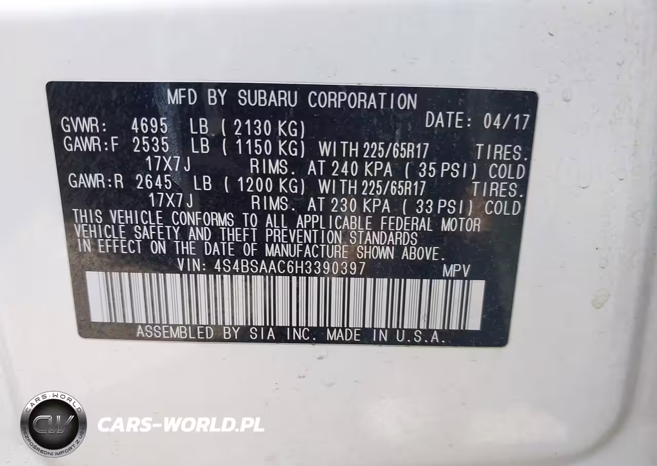 2017 Subaru Outback 2.5I (Cvt) VIN:4S4BSAAC6H3390397 - 9
