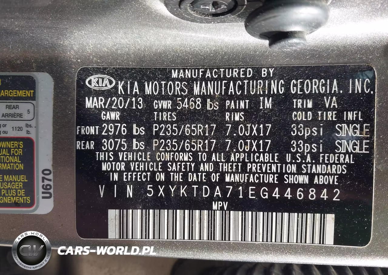 2014 Kia Sorento Lx V6 VIN:5XYKTDA71EG446842 - 9