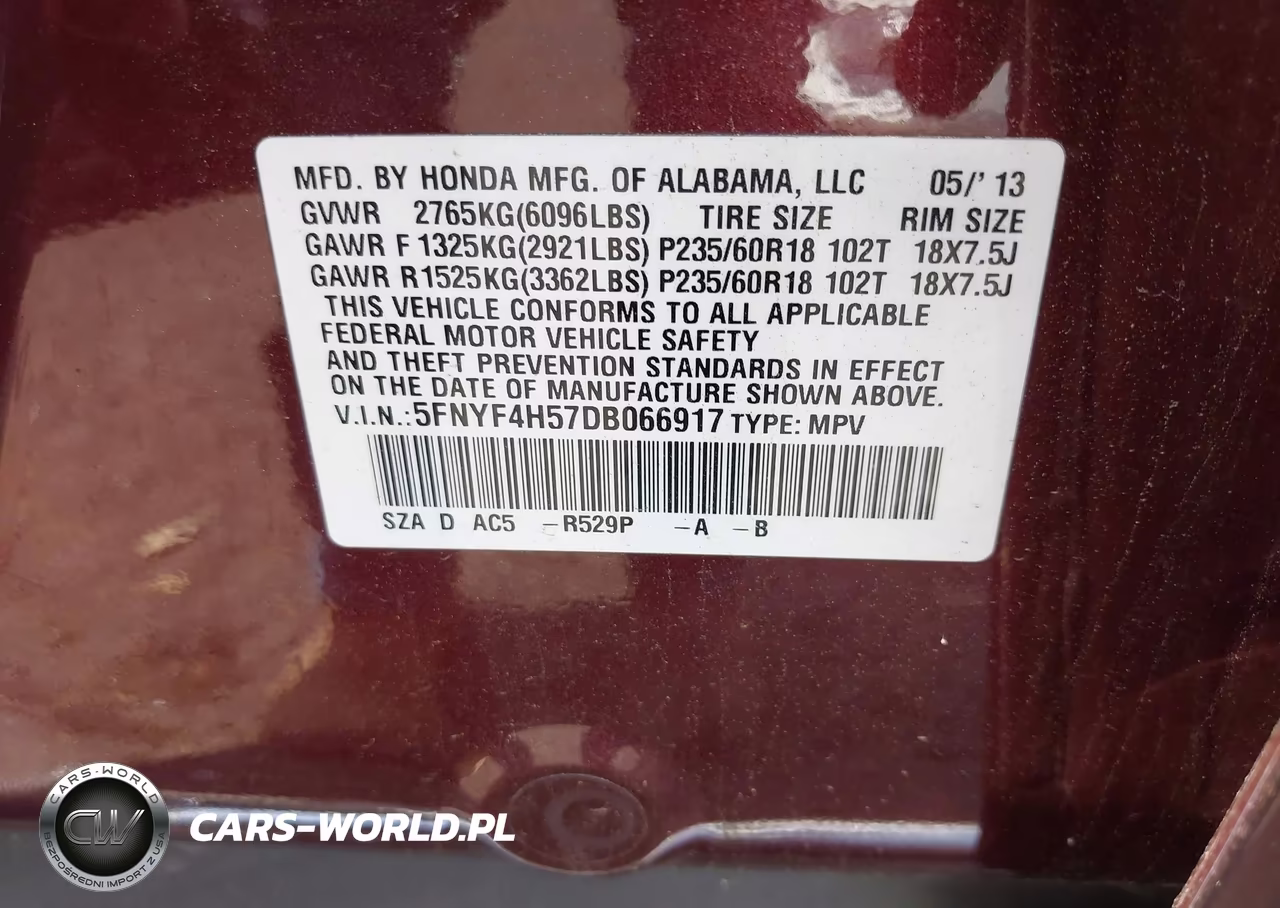 2013 Honda Pilot Ex-L VIN:5FNYF4H57DB066917 - 9