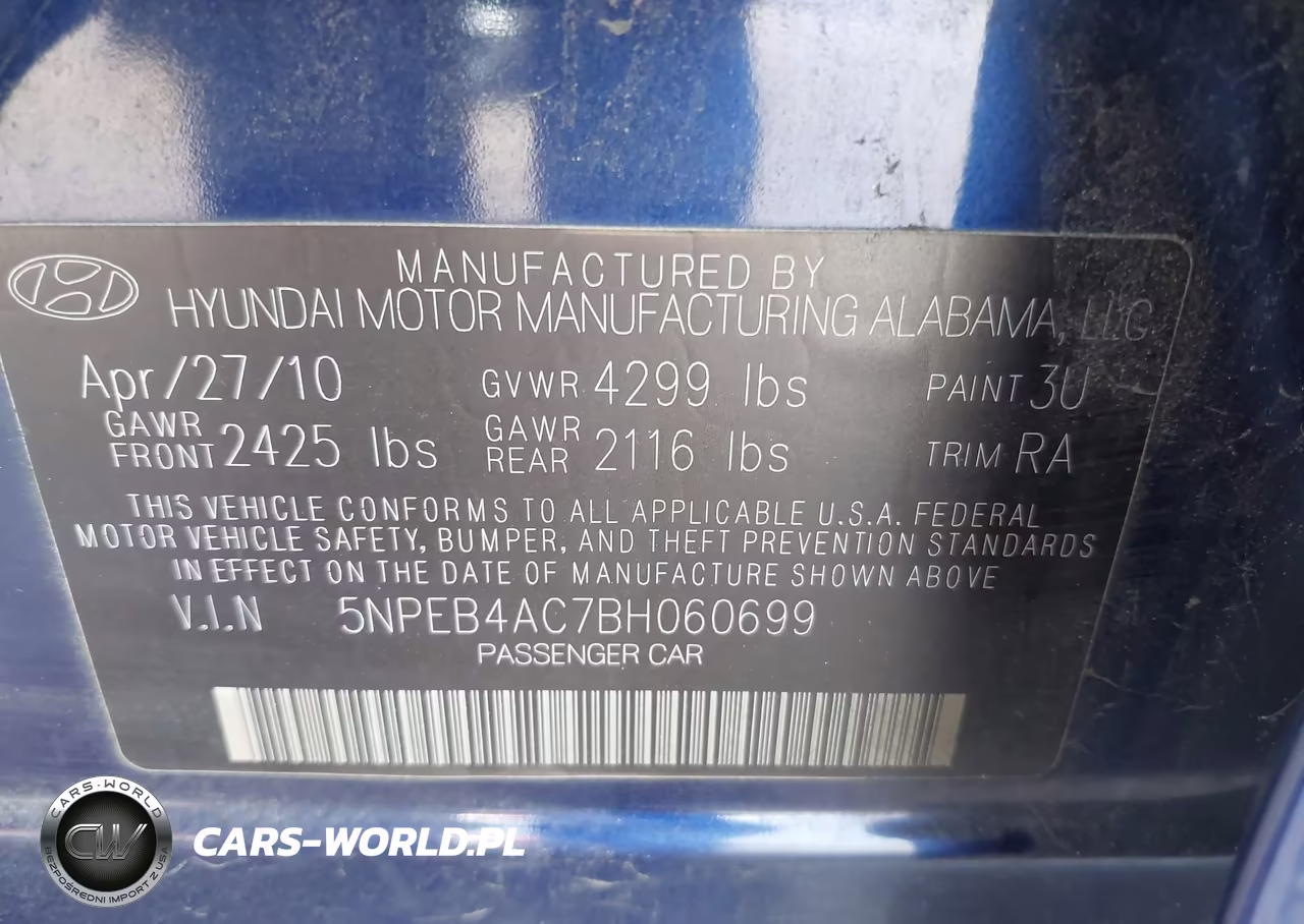 2011 Hyundai Sonata Gls VIN:5NPEB4AC7BH060699 - 9
