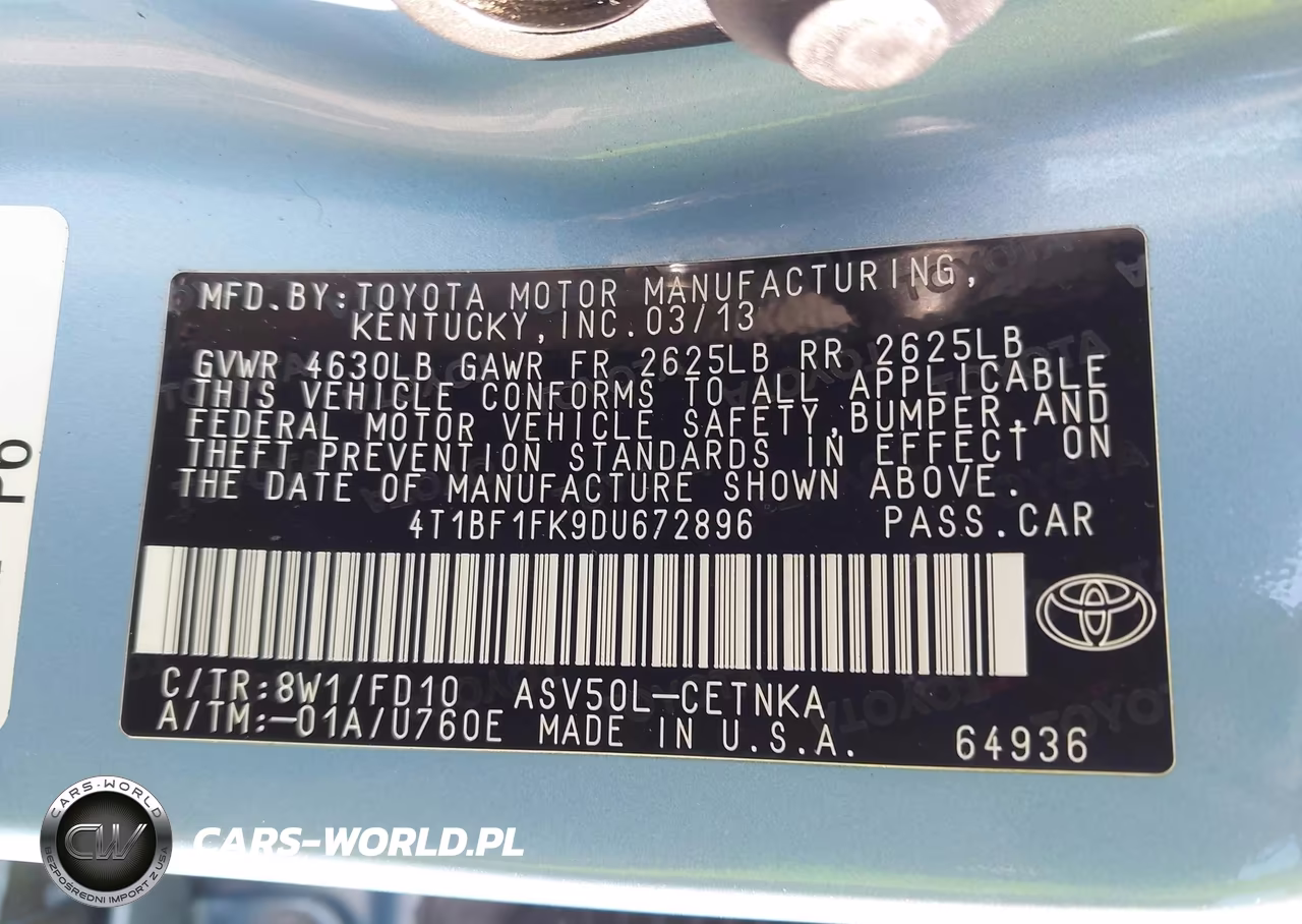 2013 Toyota Camry Le VIN:4T1BF1FK9DU672896 - 9