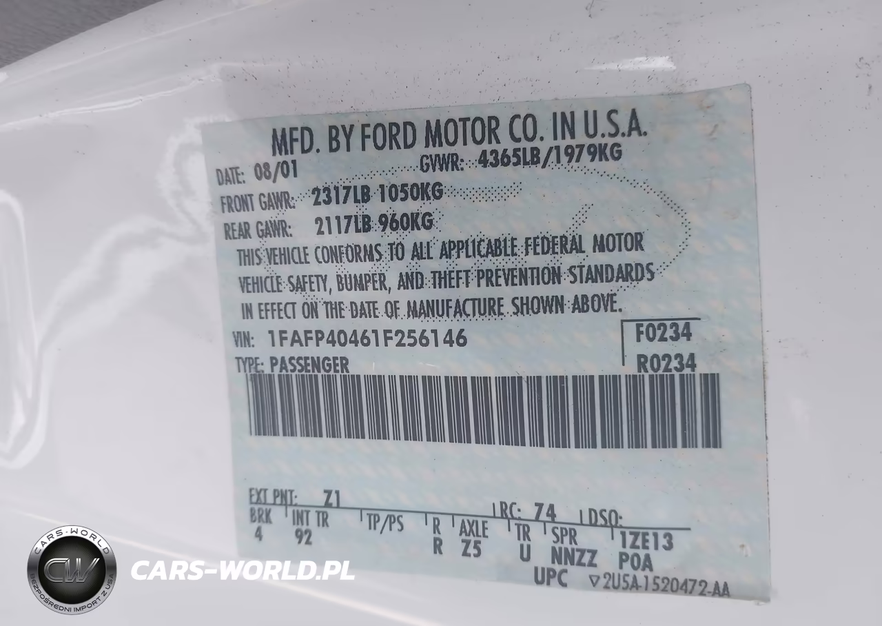 2001 Ford Mustang VIN:1FAFP40461F256146 - 9