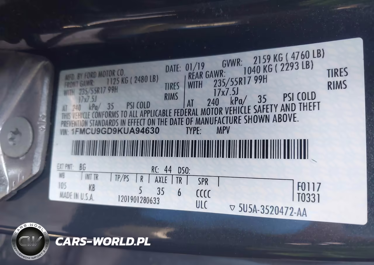 2019 Ford Escape Se VIN:1FMCU9GD9KUA94630 - 9