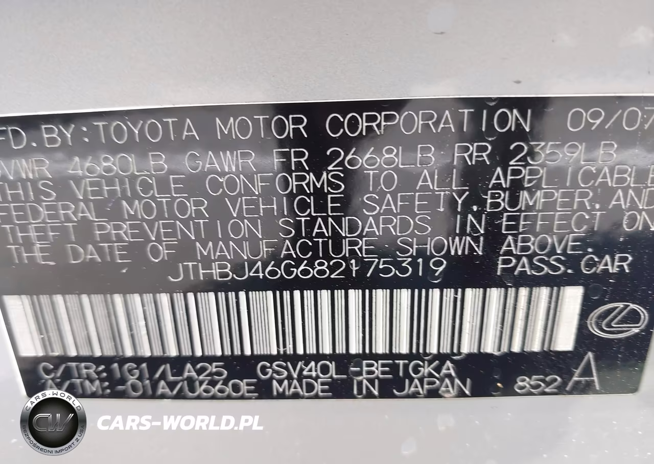 2008 Lexus Es 350 VIN:JTHBJ46G682175319 - 9