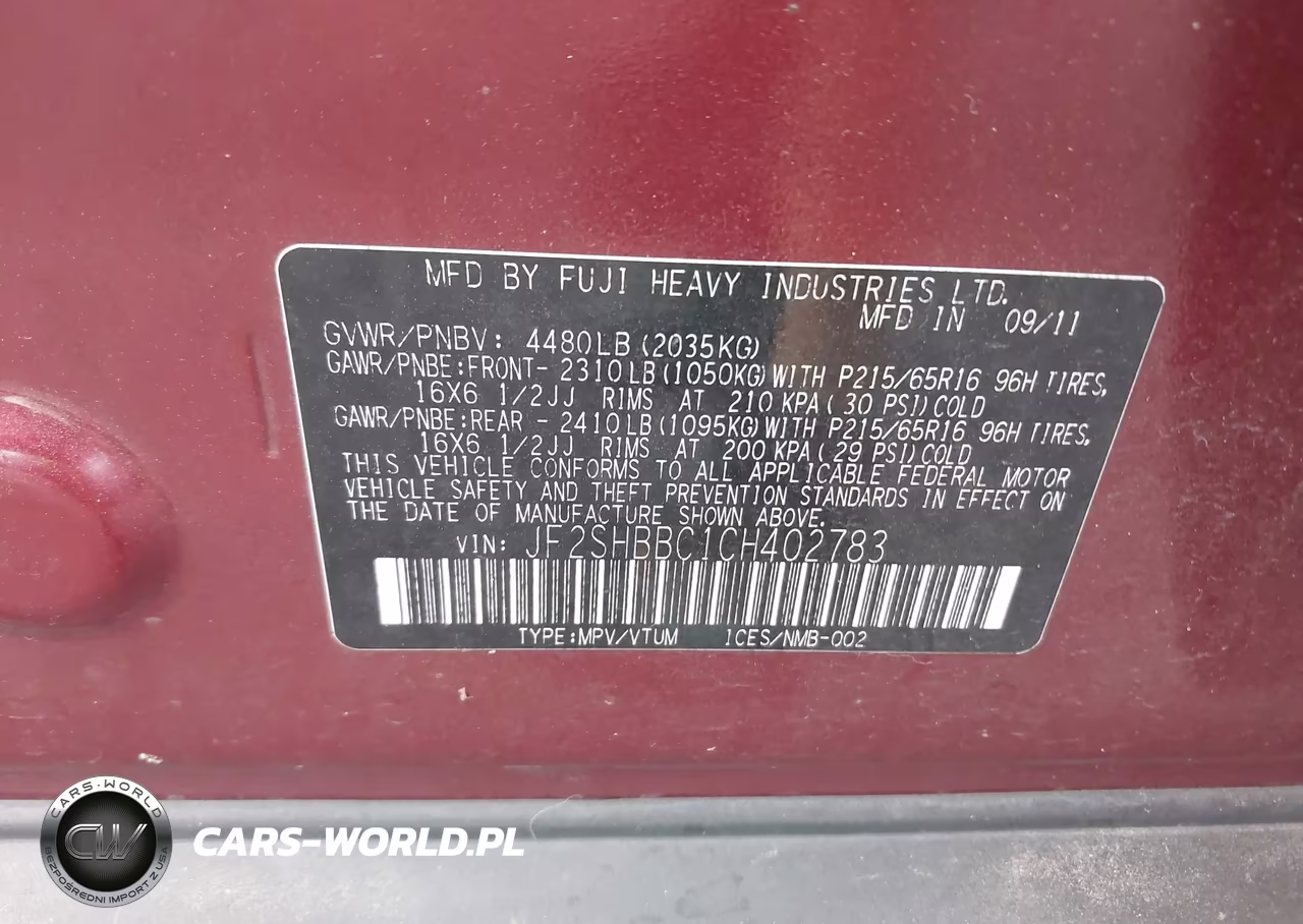 2012 Subaru Forester 2.5X VIN:JF2SHBBC1CH402783 - 9