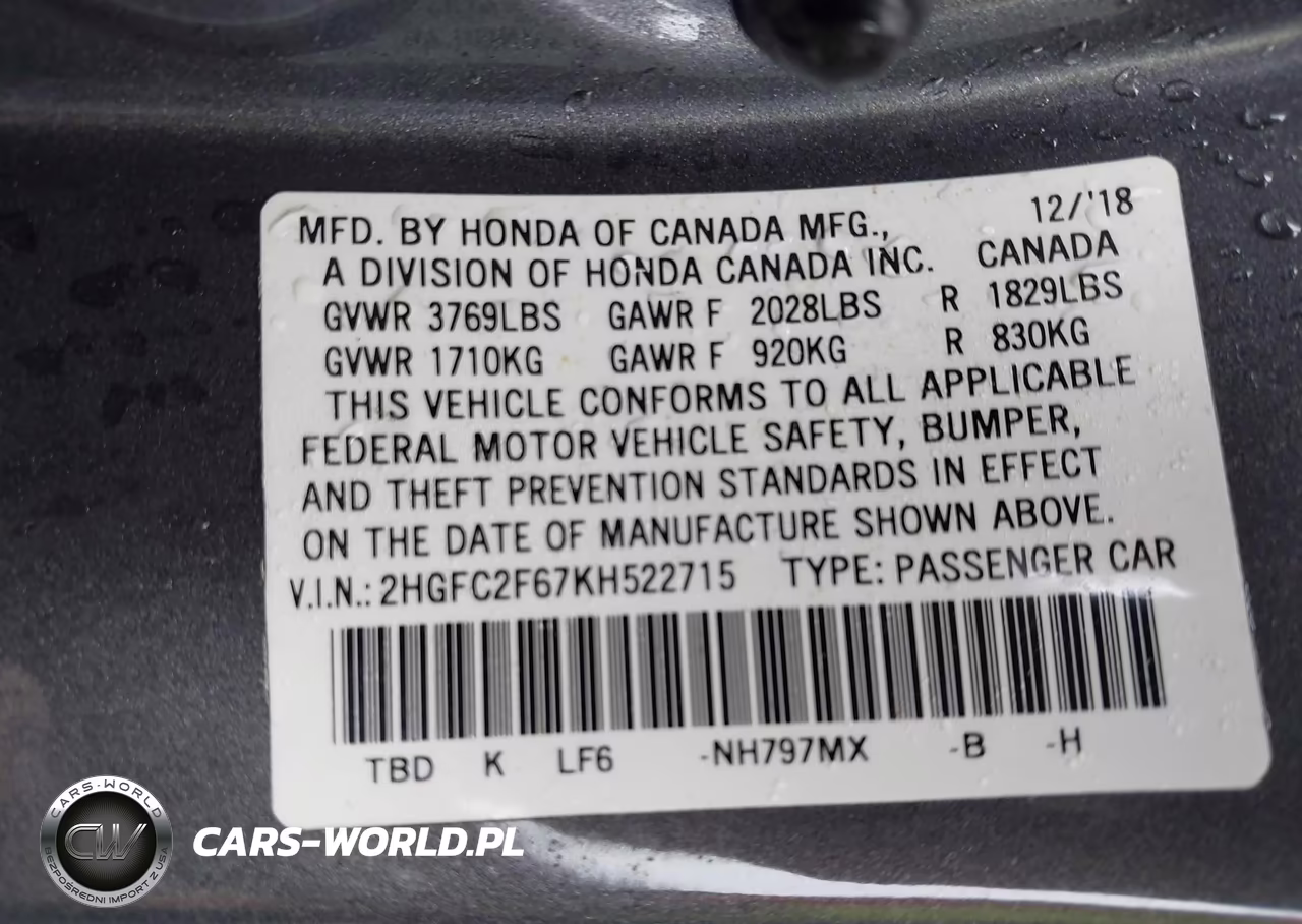 2019 Honda Civic Lx VIN:2HGFC2F67KH522715 - 9