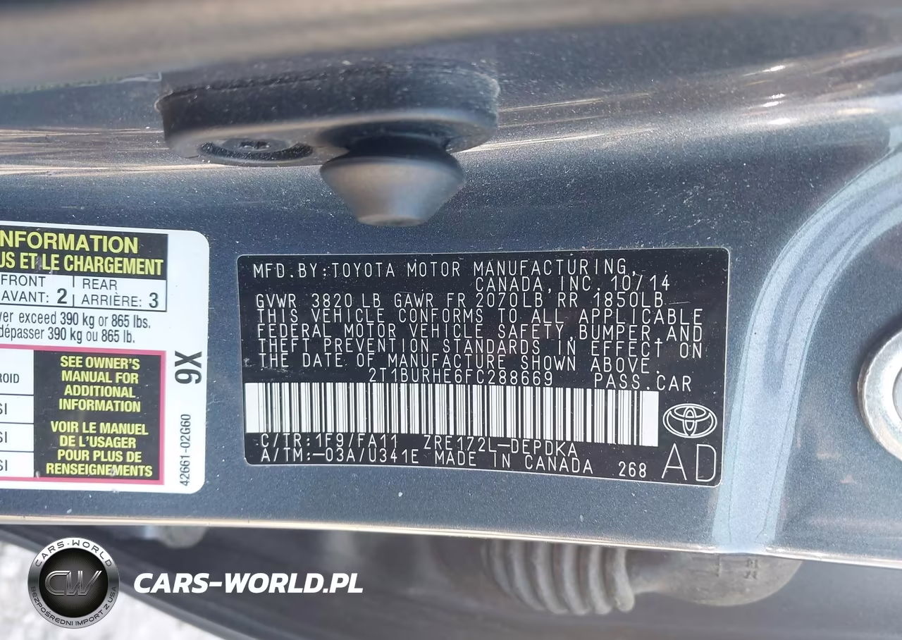 2015 Toyota Corolla L VIN:2T1BURHE6FC288669 - 9