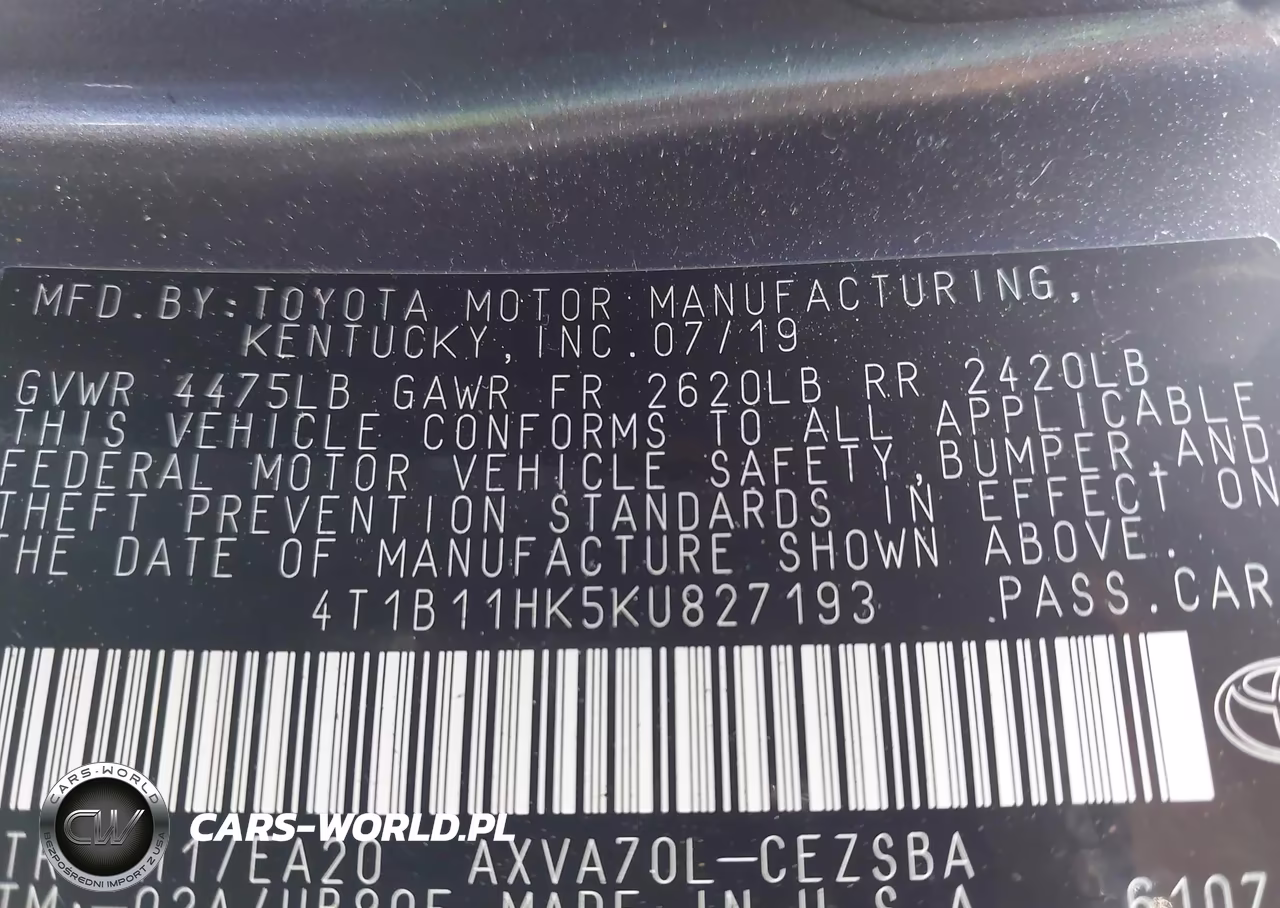 2019 Toyota Camry Se VIN:4T1B11HK5KU827193 - 9