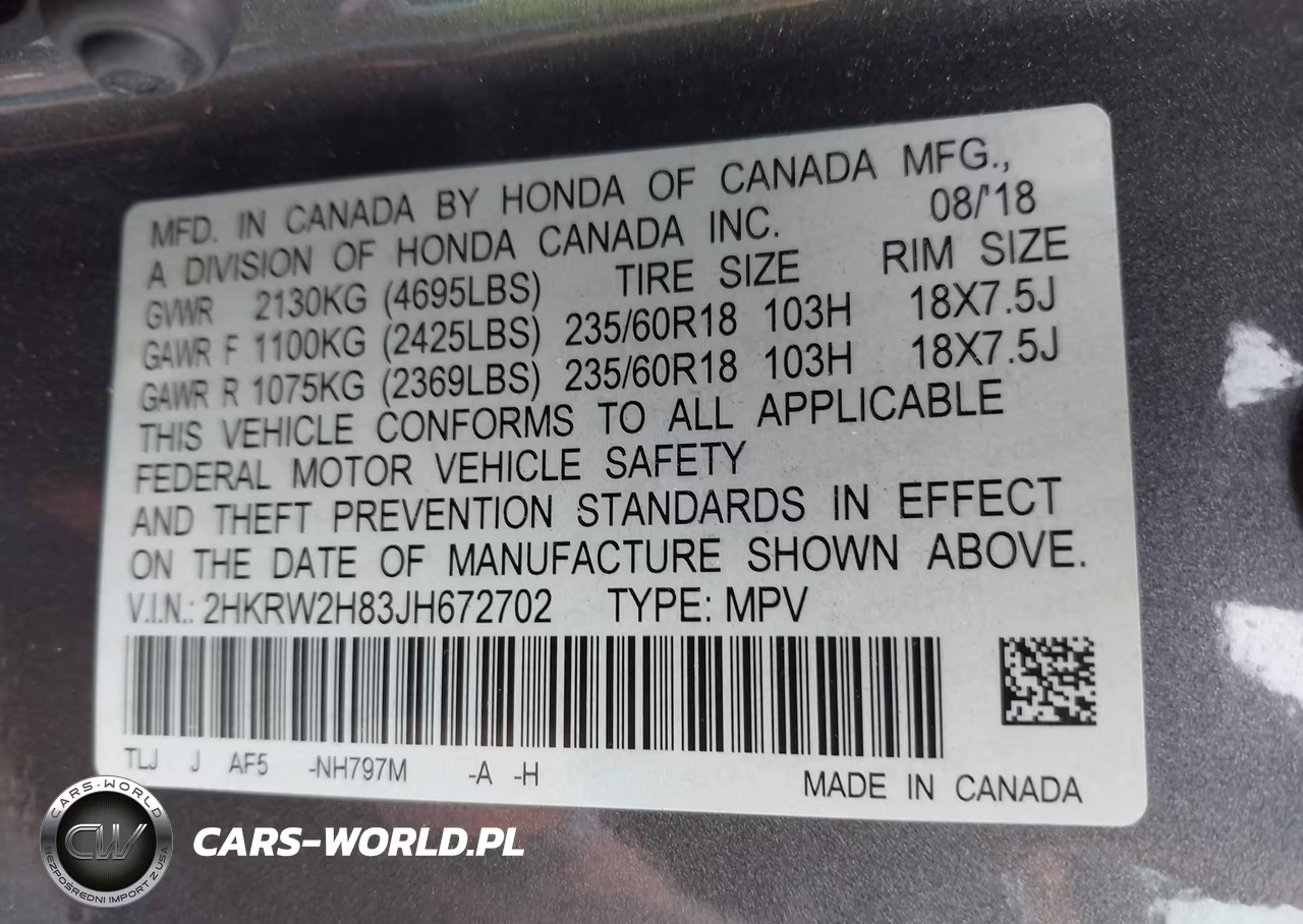2018 Honda Cr-V Ex-L-Ex-L Navi VIN:2HKRW2H83JH672702 - 9