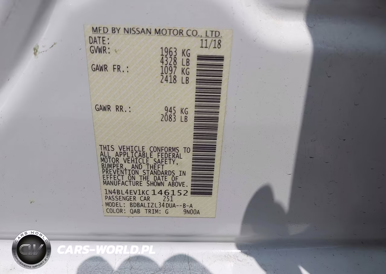 2019 Nissan Altima 2.5 Sl VIN:1N4BL4EV1KC146152 - 9