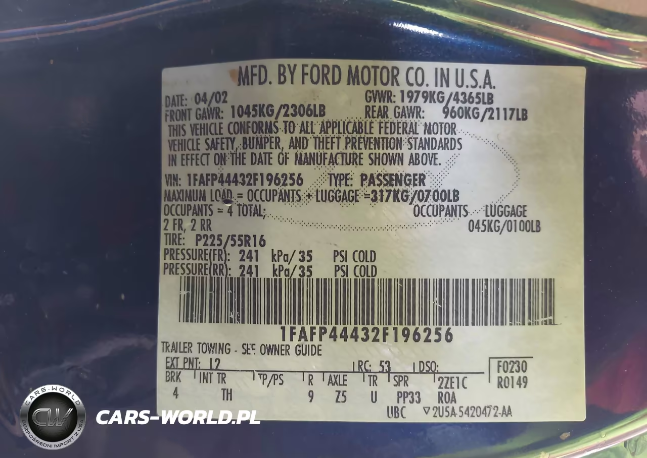 2002 Ford Mustang VIN:1FAFP44432F196256 - 9