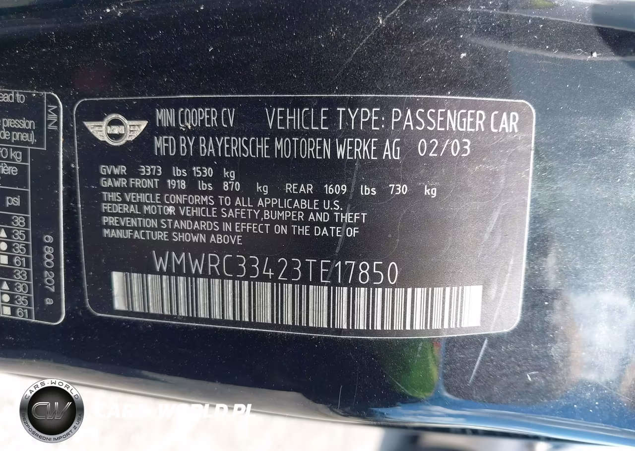 2003 Mini Cooper VIN:WMWRC33423TE17850 - 9