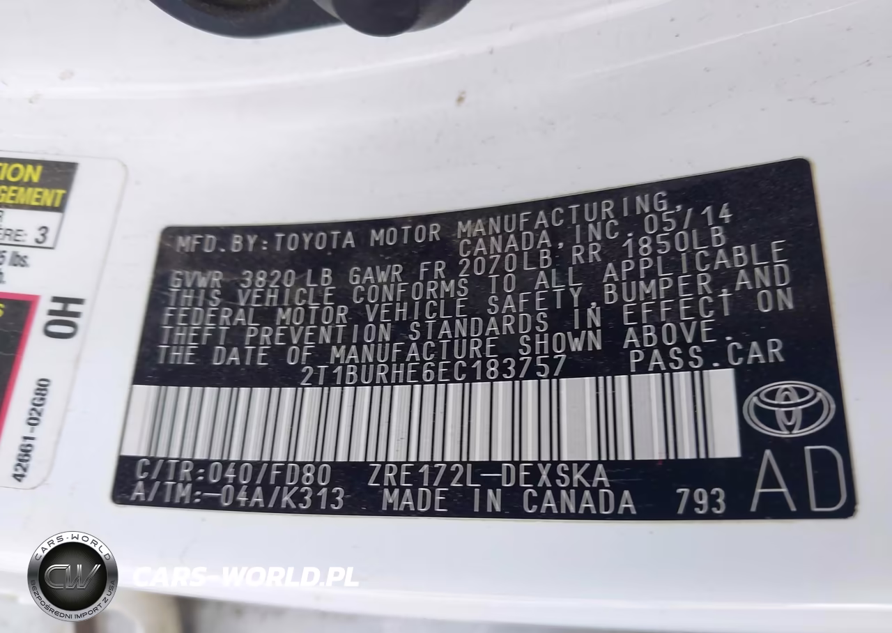 2014 Toyota Corolla S Plus VIN:2T1BURHE6EC183757 - 9