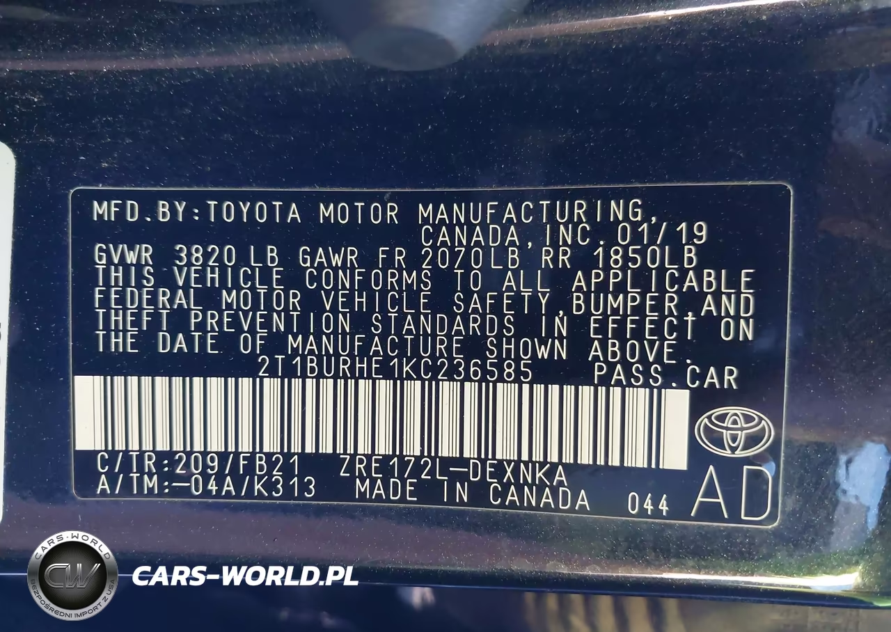2019 Toyota Corolla Le VIN:2T1BURHE1KC236585 - 9