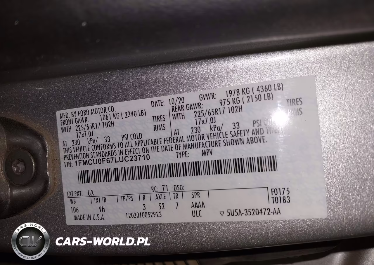 2020 Ford Escape S VIN:1FMCU0F67LUC23710 - 9