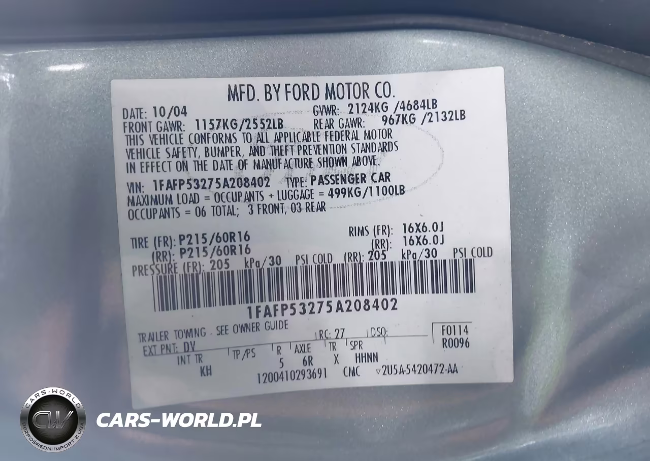 2005 Ford Taurus Se VIN:1FAFP53275A208402 - 9