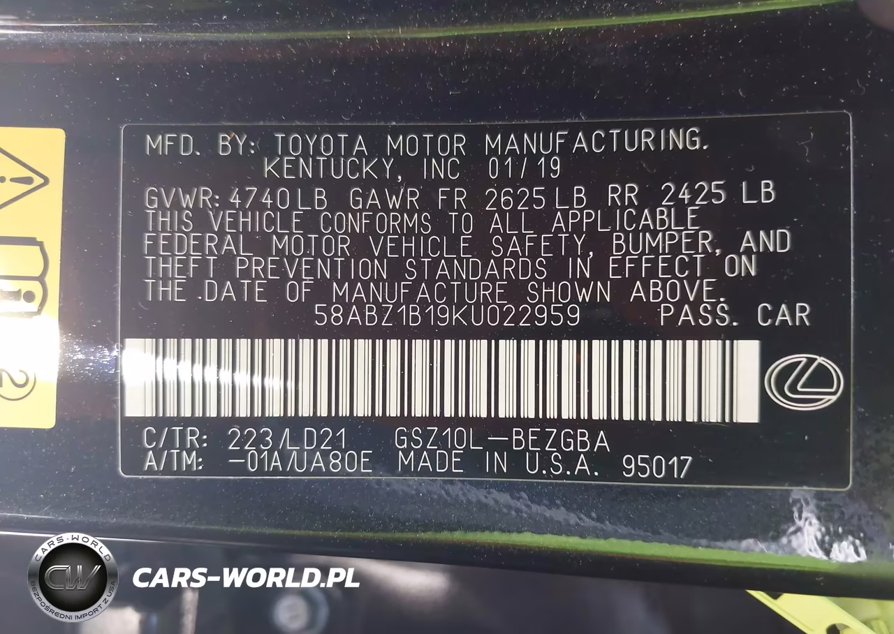 2019 Lexus Es 350 VIN:58ABZ1B19KU022959 - 9