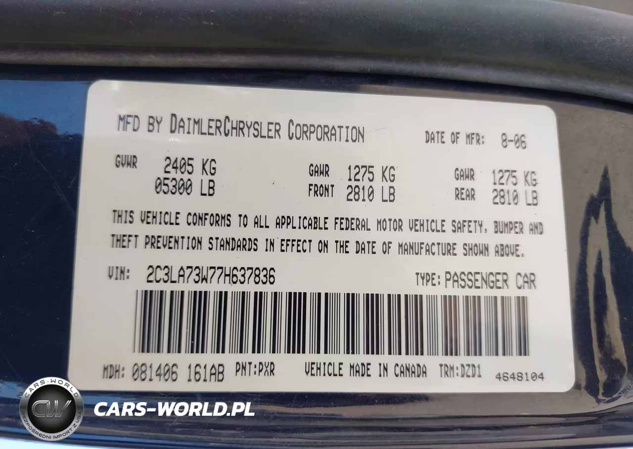2007 Chrysler 300C Srt8 VIN:2C3LA73W77H637836 - 9