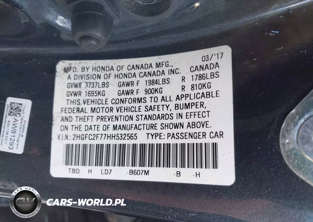 2017 Honda Civic Ex VIN:2HGFC2F77HH532565 - 9