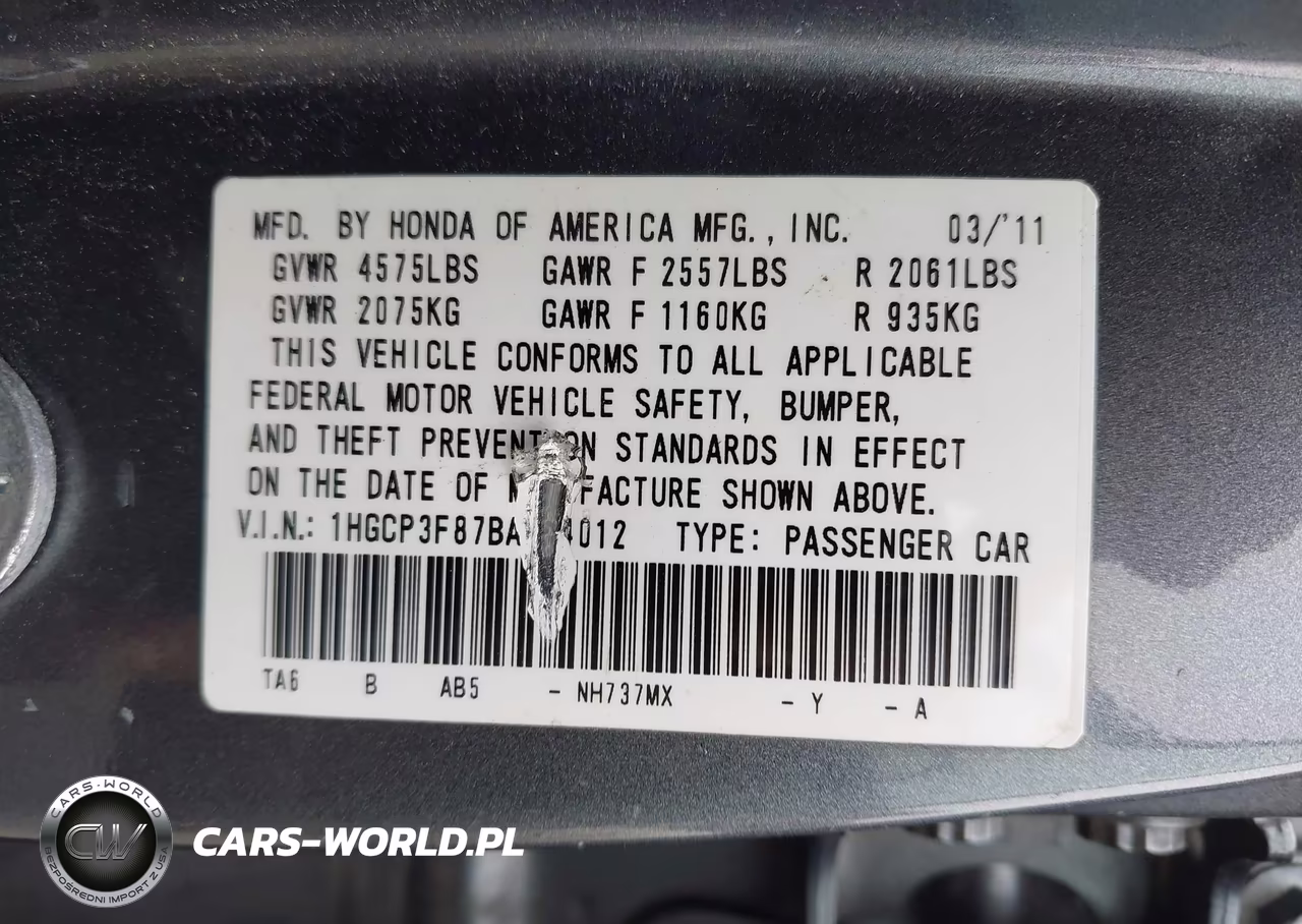 2011 Honda Accord 3.5 Ex-L VIN:1HGCP3F87BA024012 - 9