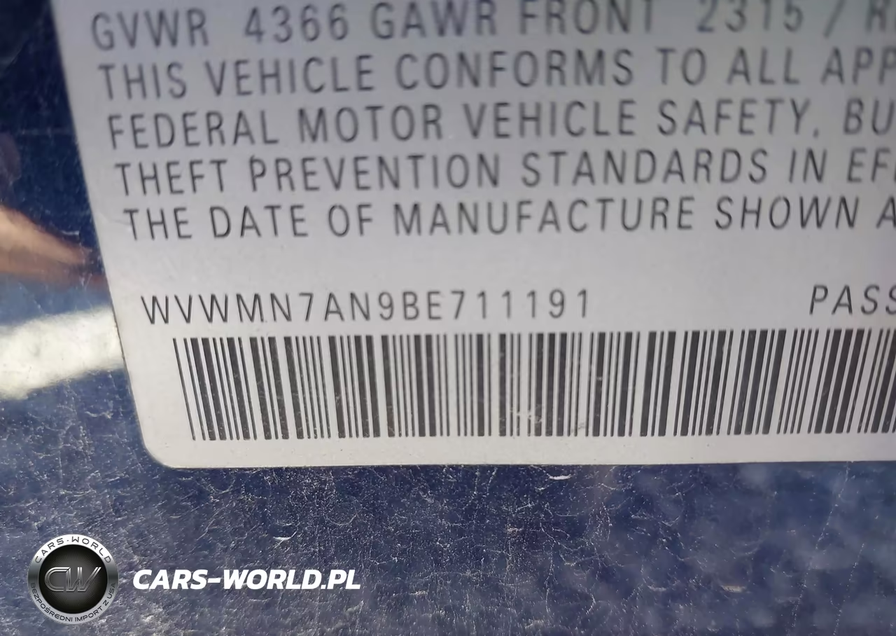 2011 Volkswagen Cc Sport VIN:WVWMN7AN9BE711191 - 9
