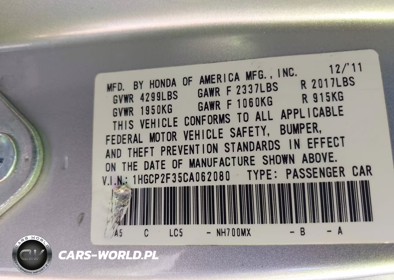 2012 Honda Accord 2.4 Lx VIN:1HGCP2F35CA062080 - 9