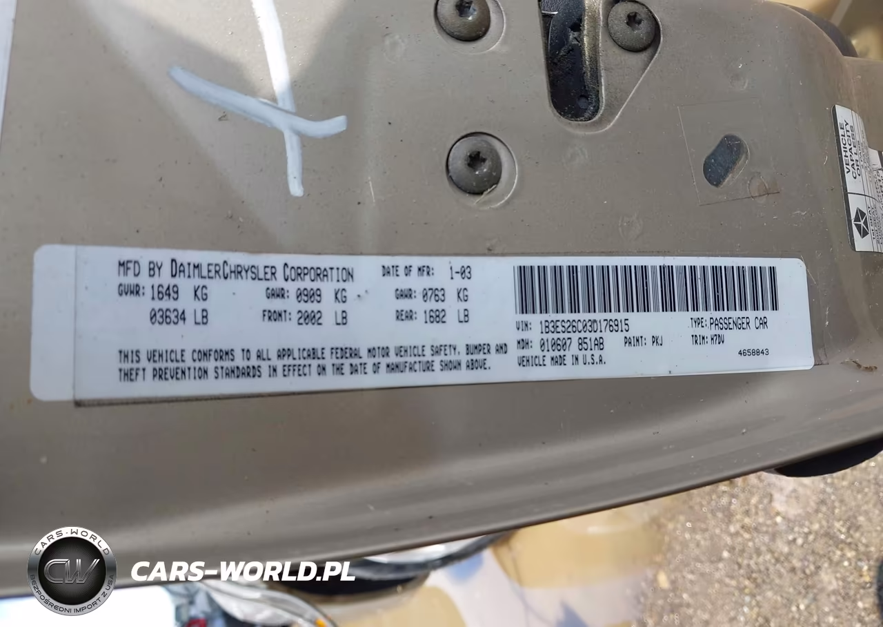2003 Dodge Neon Se VIN:1B3ES26C03D176915 - 9