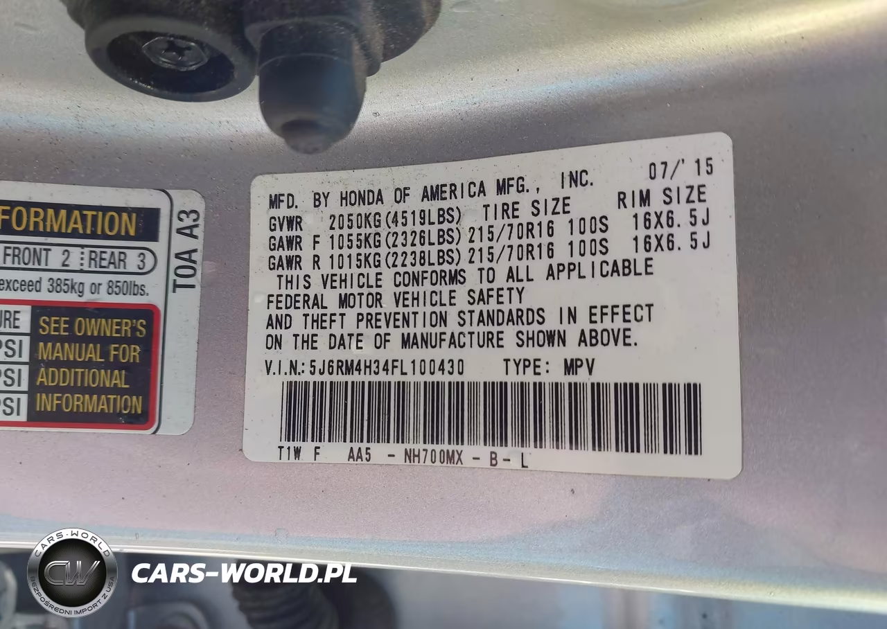 2015 Honda Cr-V Lx VIN:5J6RM4H34FL100430 - 9