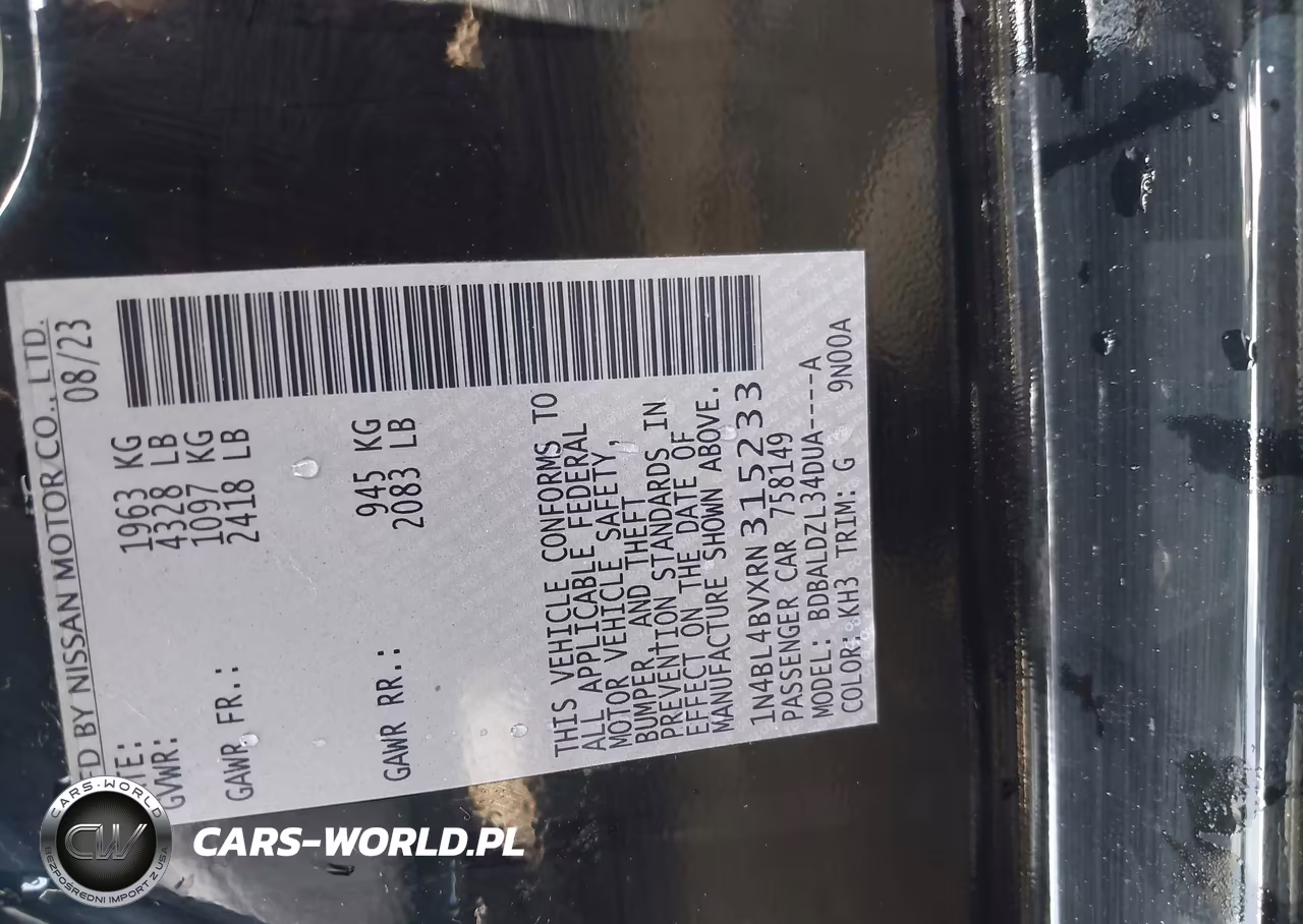 2024 Nissan Altima S Fwd VIN:1N4BL4BVXRN315233 - 9