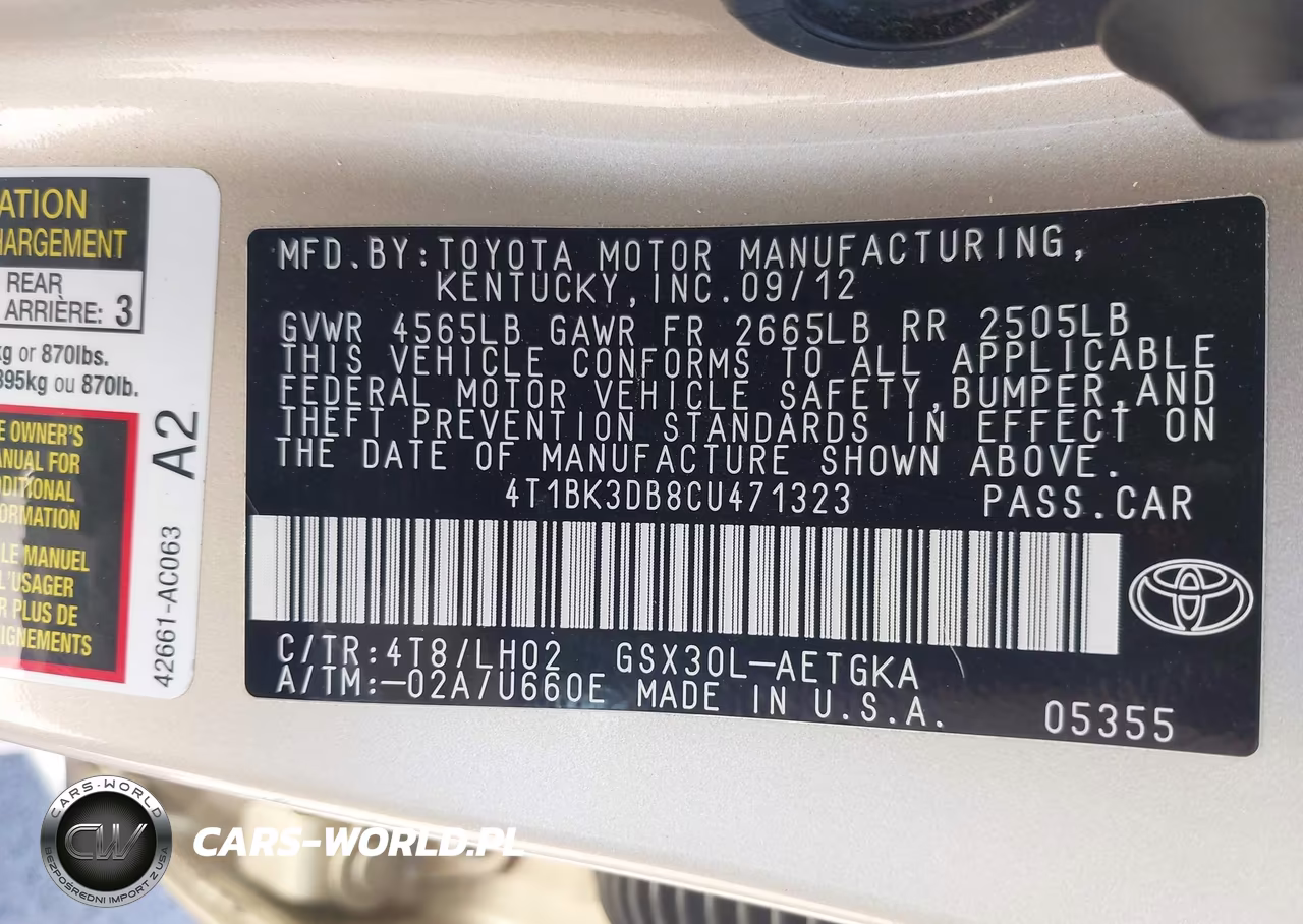 2012 Toyota Avalon VIN:4T1BK3DB8CU471323 - 9