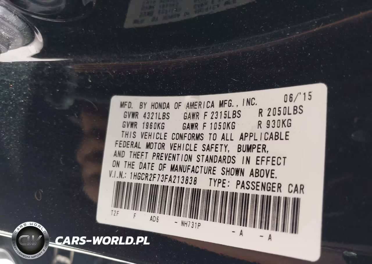 2015 Honda Accord Ex VIN:1HGCR2F73FA213838 - 9