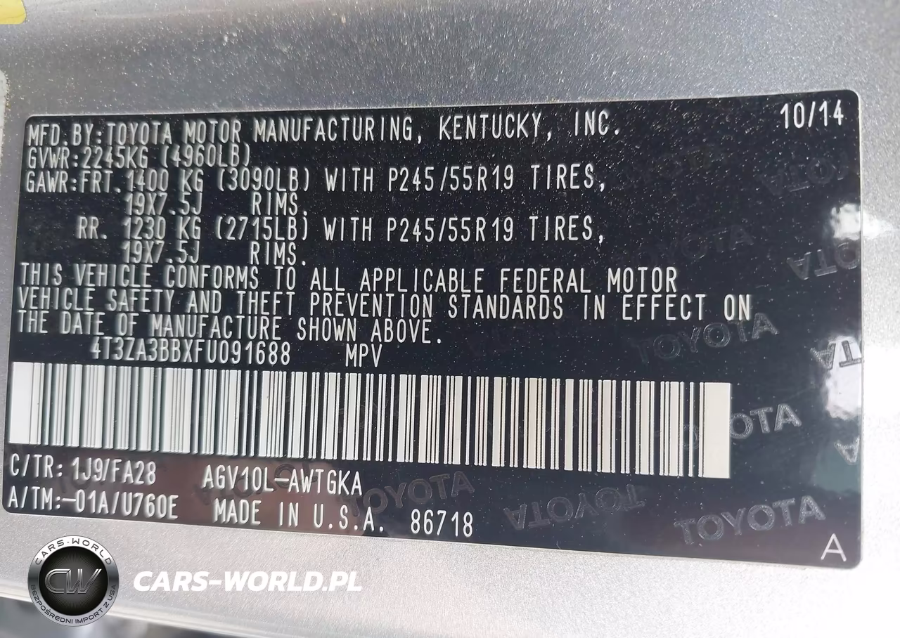 2015 Toyota Venza Le VIN:4T3ZA3BBXFU091688 - 9